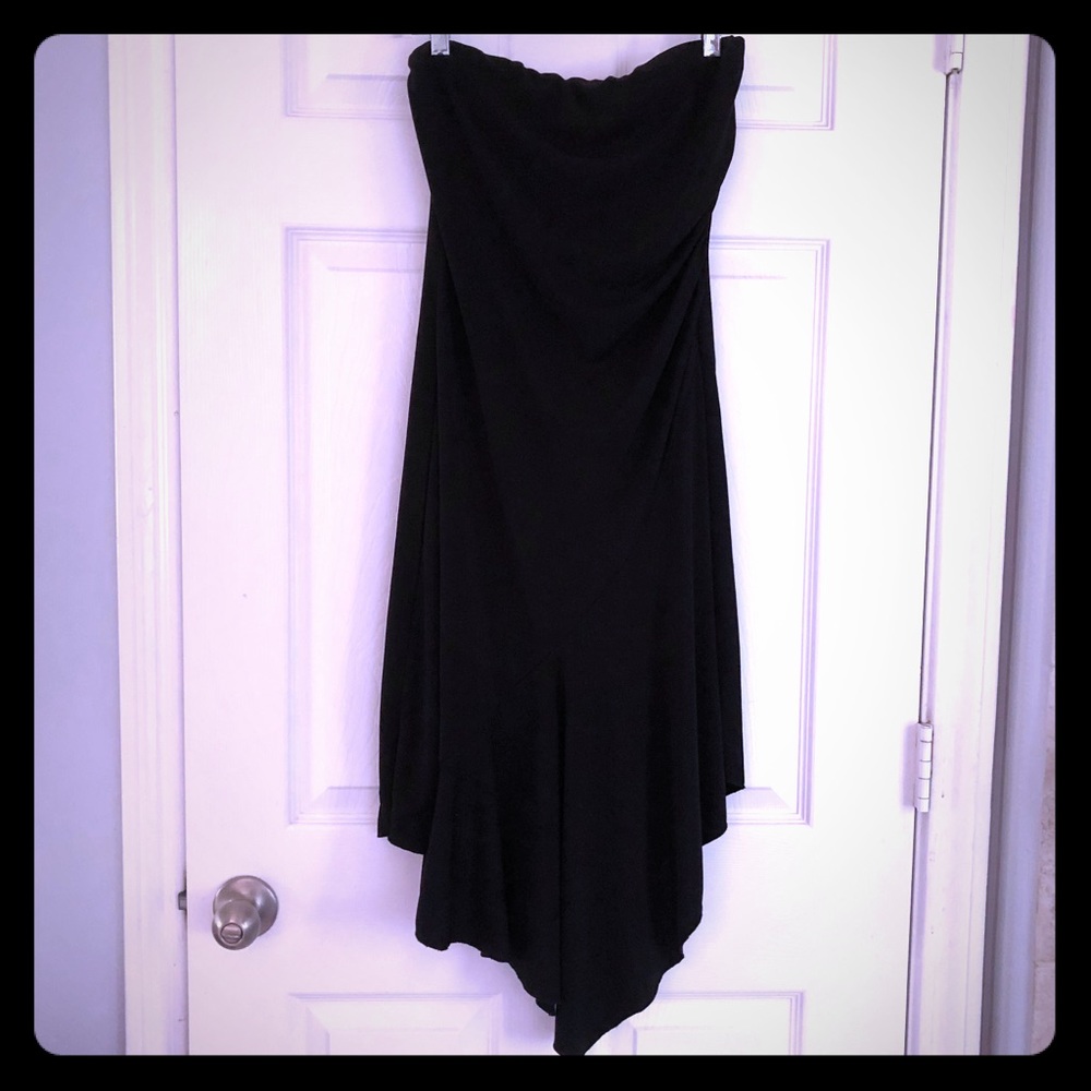 Strapless black midi dress sexy asymmetrical gown